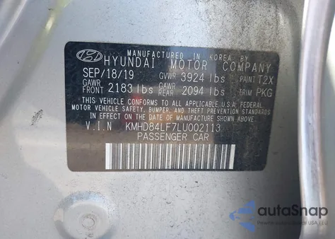 2020 Hyundai Elantra Sel z USA, uszkodzony, nr VIN KMHD84LF7LU002113